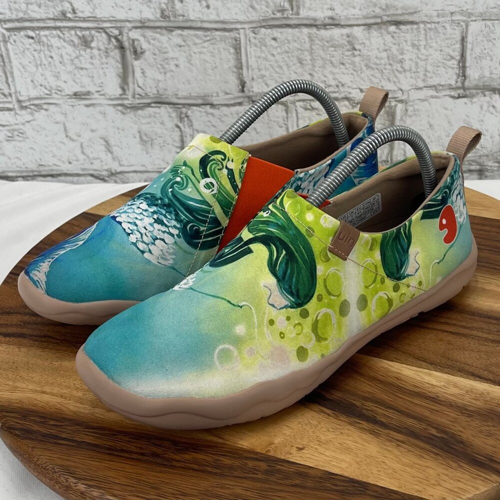 Uin Toledo Mermaid Print Womans 9.5 Canvas Slip On Comfort Loafers W0101039